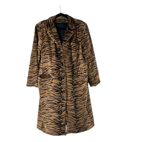 Harve Benard Tiger Print Long Button Closure Coat - Picture 1 of 9